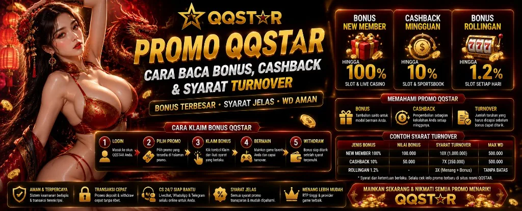 Promo Qqstar — Bonus, Cashback & Syarat Turnover Resmi